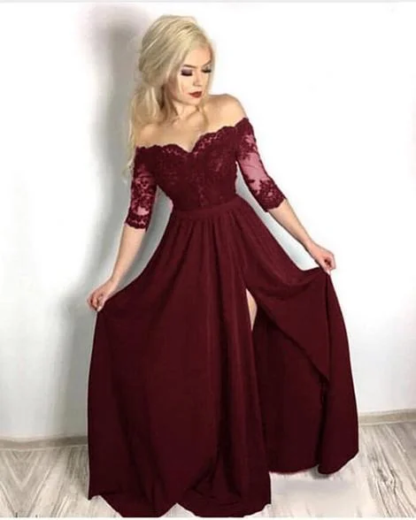 Comfortable Chic Burgundy long prom dress for girls with lace       cg22920