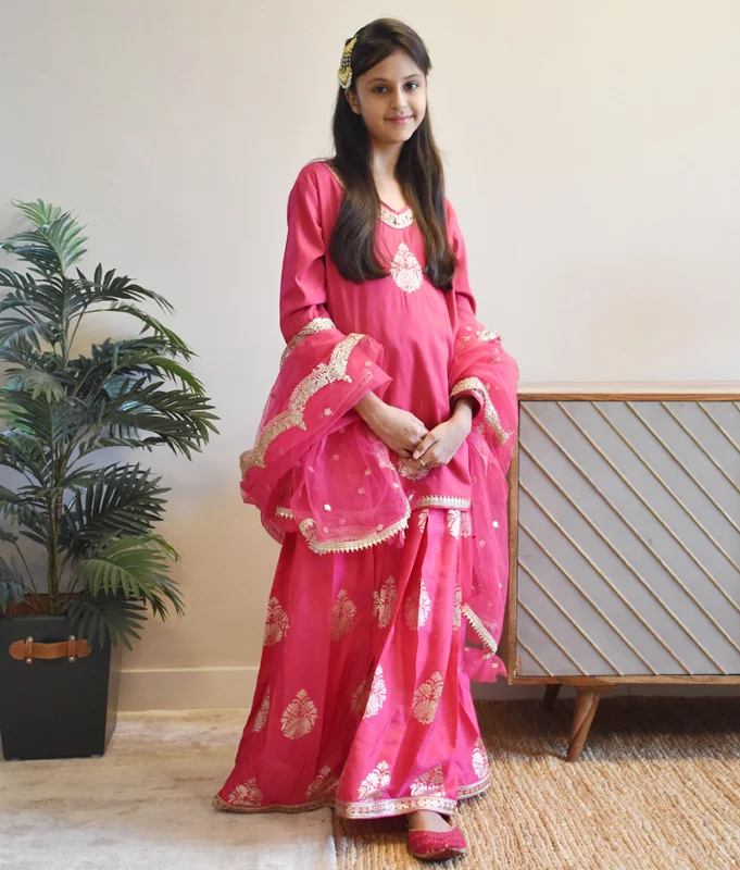 Trendy Women's Wear Collection Pre-Order - Hot Pink Kurti with Lehenga for Girls