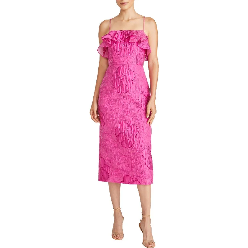 Limited Stock, Big Sale ML Monique Lhuillier Womens Ruffled Mid Calf Midi Dress