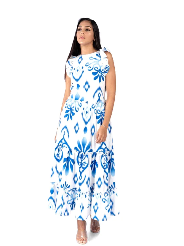 Clothes Of Woman Eterna Abstract Print Sleeveless Maxi Dress