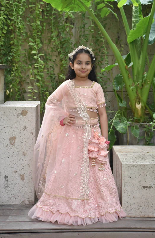 Your Timeless Wardrobe Awaits Pre-Order : Peach Thread Lehenga Set for Girls