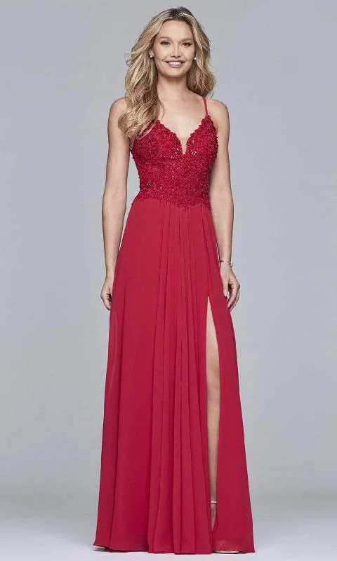 Seasonal Clearance Faviana - 10005 V Neck Flowy Soft Fabric A-Line Gown
