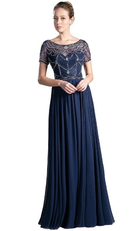 Casual Chic Cinderella Divine - Jewel Beaded Short Sleeve Long Gown