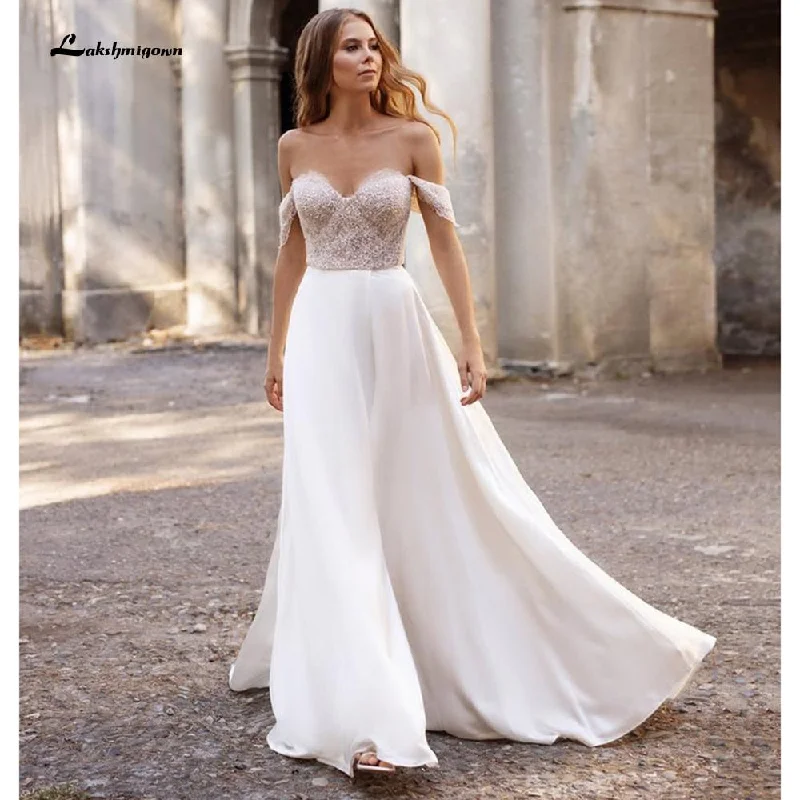 Clothing Brands Roycebridal suknie weselne 2021 Newest Two Pieces High Split Off The Shoulder Wedding Dresses With Back Buttons vestidos de mujer boda