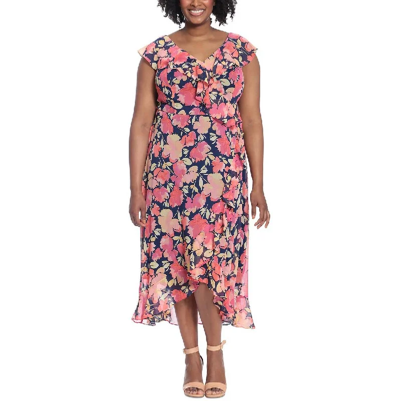 Outfits For Girls London Times Womens Plus Ruffled Hi-Low Midi Dress