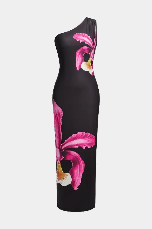 New Arrival Discounts Floral Print One Shoulder Sleeveless Maxi Dress