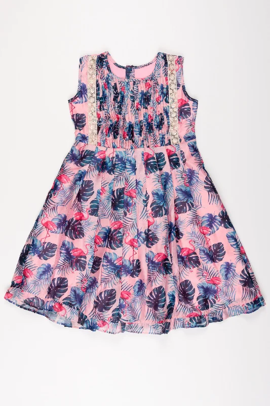 Clothes Of Woman Pink Botanical Bliss Cotton Frock: Tropical Leaf Print with Sparkling Accents for Girls Clothes Of Woman Pink Botanical Bliss Cotton Frock: Tropical Leaf Print with Sparkling Accents for Girls