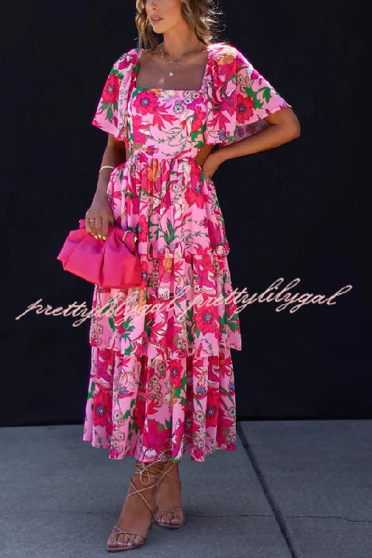 Day To Night Styles It's All Special Floral Cutout Waist Tiered Midi Dress