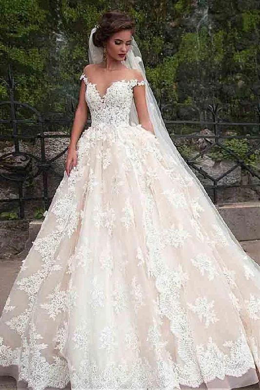Modern Women’s Apparel Roycebridal Gorgeous Ball Gown Cap Sleeves Wedding Dresses With Lace Appliques, MW993 Modern Women’s Apparel Roycebridal Gorgeous Ball Gown Cap Sleeves Wedding Dresses With Lace Appliques, MW993