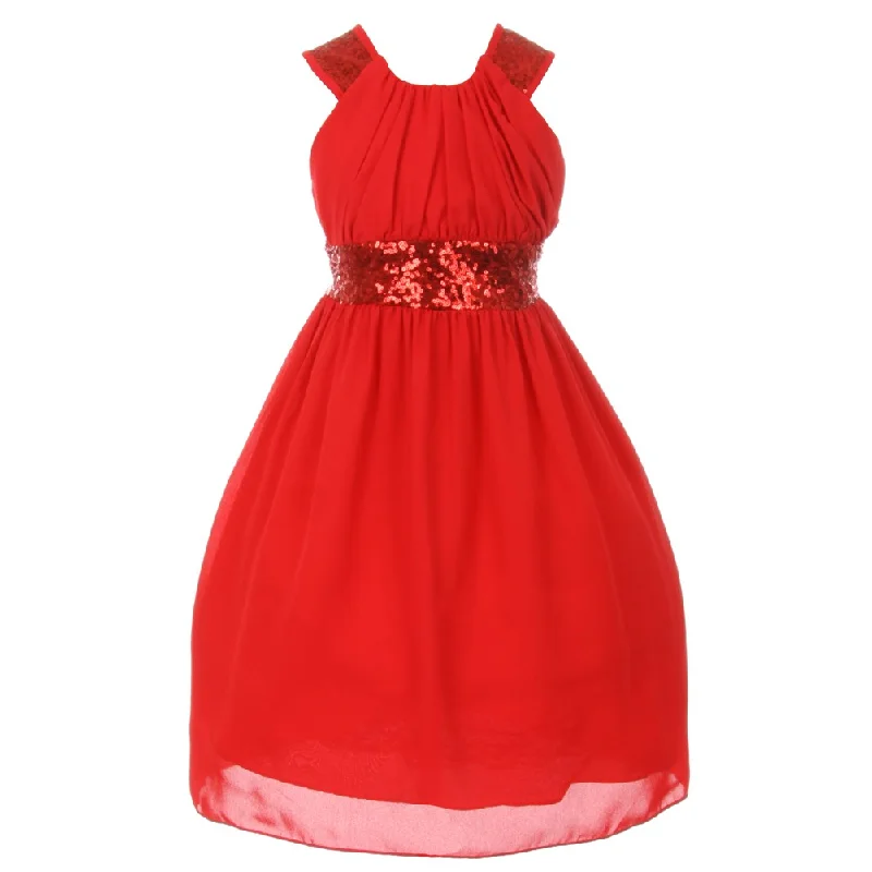 Step Ahead, Lead The Trend Big Girls Red Dazzling Sequin Pleated Dress 8-14