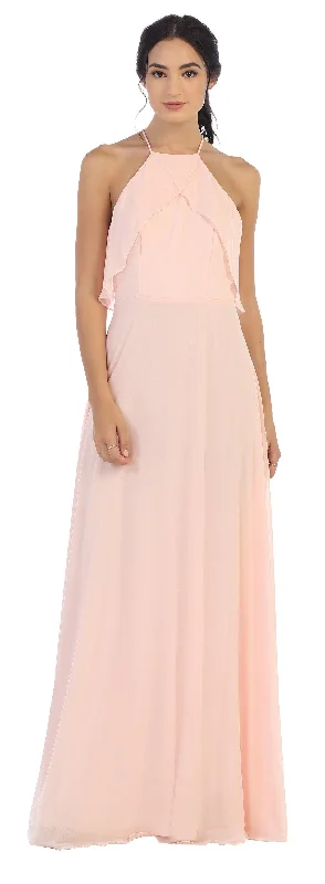 Sale Clothes Online Long Bridesmaids Ruffle Halter Chiffon Dress