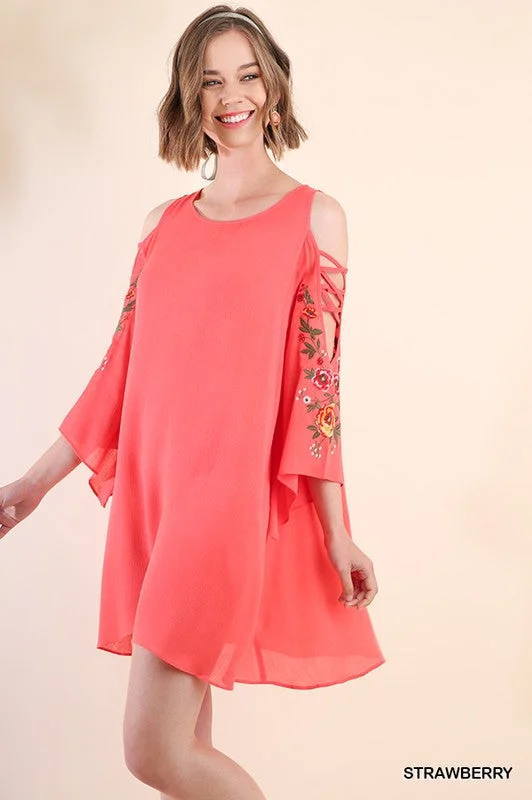 Season Appropriate Women's Collection Floral Embroidered Angel Sleeve Dress