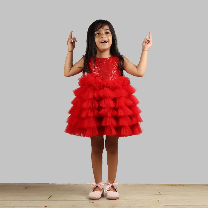 End of Season Sale Pre-Order: Girls Red Ruffle Dress