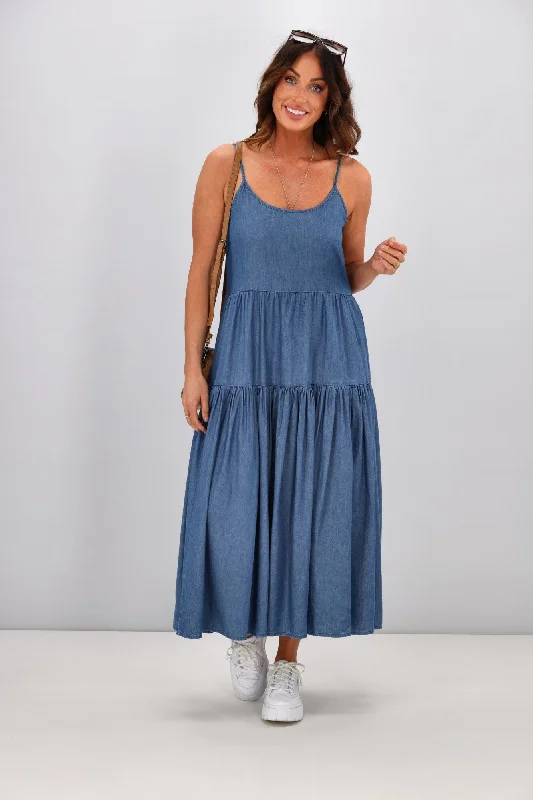 Big Sale Event Shine On Label Frankie Chambray Maxi Dress Blue