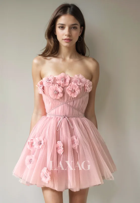 Timeless Women’s Fashion Styles A-Line Strapless Floral Embossed Tulle Elegant Party Homecoming Dress Timeless Women’s Fashion Styles A-Line Strapless Floral Embossed Tulle Elegant Party Homecoming Dress