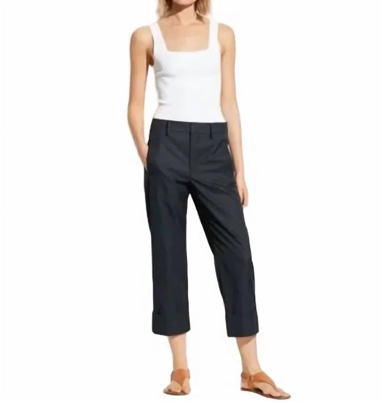 Sophisticated Style Cuffed Wide Leg Pant In Black