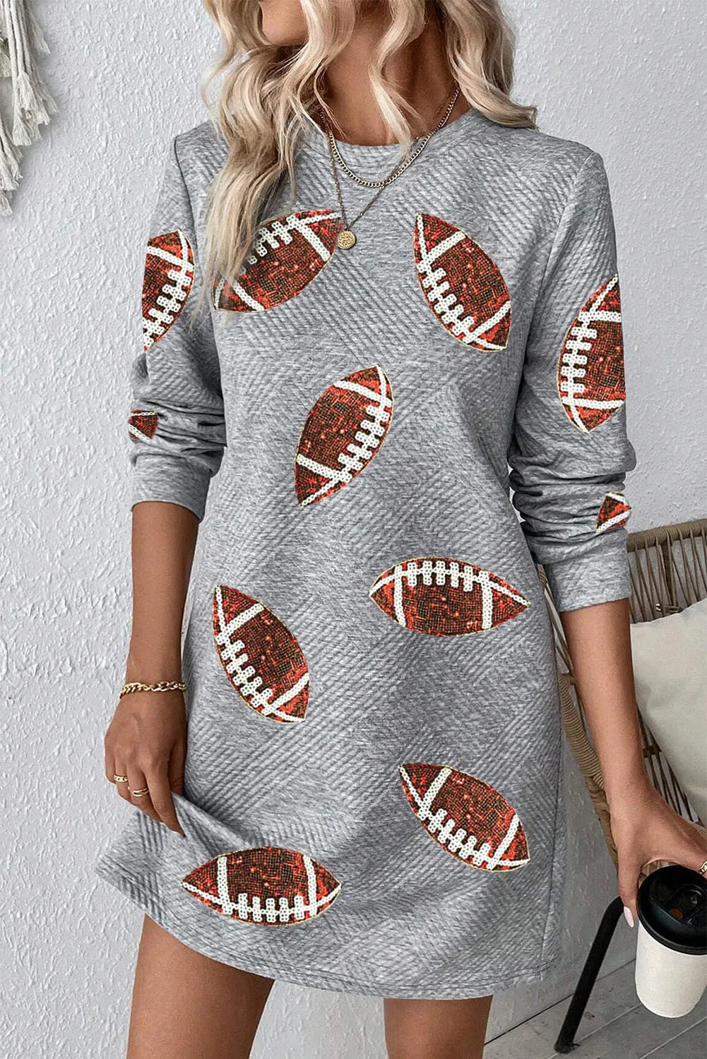 Clothing Sales Sequin Football Long Sleeve Mini Dress