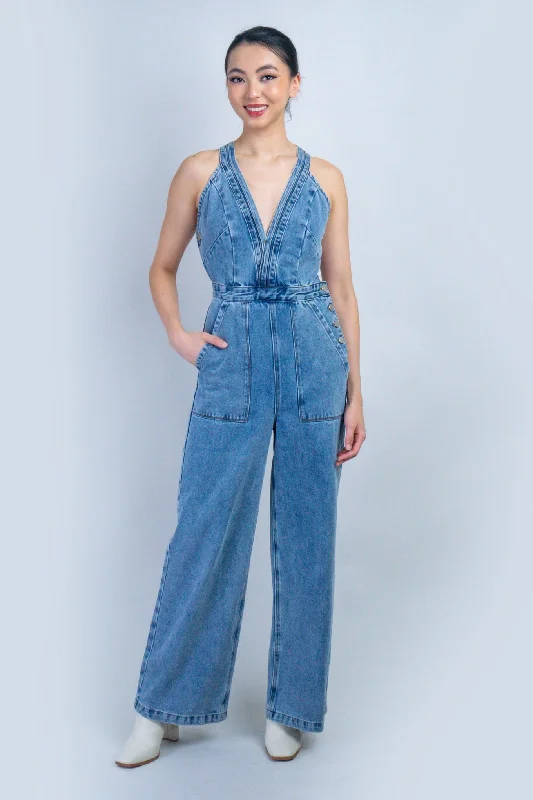 Budget Saver Denim V Neckline Jumpsuit