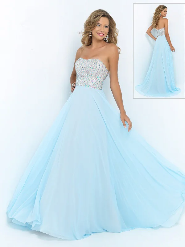 Women's Clothing Boutique Blush by Alexia Designs Bejeweled Bodice Strapless Chiffon Gown X207- 1 pc Ice Blue In Size 2 Available