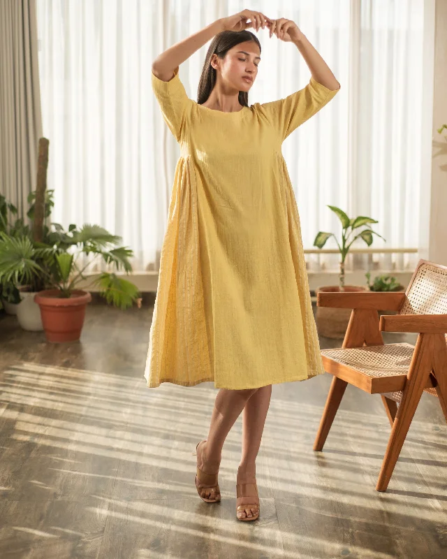 Trendy Outfits For Girls Yellow Side Gather Dress