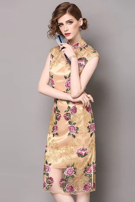 Special Offer For You Floral Embroidered Lace Qipao Dress