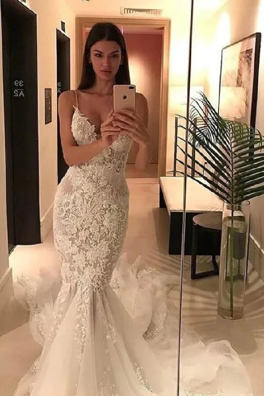 Hot Deals Roycebridal Gorgeous Tulle Mermaid V-neck Wedding Dresses With Lace Appliques, MW1012 Hot Deals Roycebridal Gorgeous Tulle Mermaid V-neck Wedding Dresses With Lace Appliques, MW1012