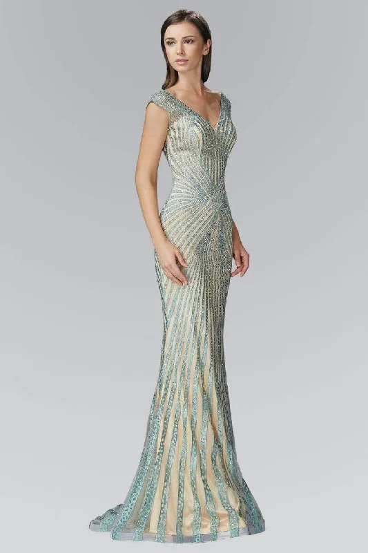 Fashionista Favorites Elizabeth K - GL2053 Radial Beaded Mesh Sheath Gown