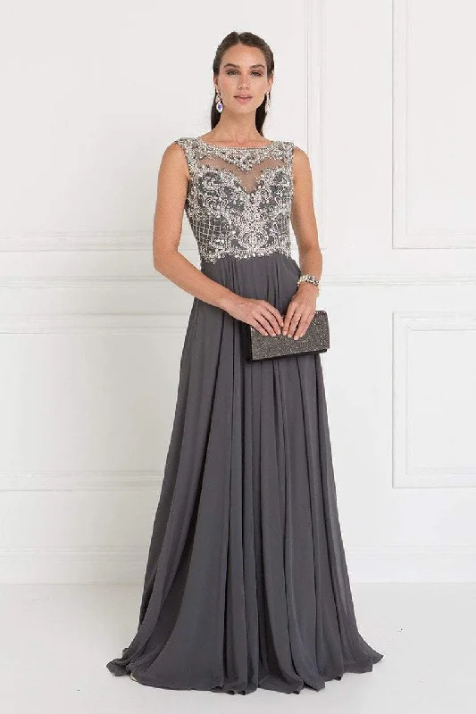 Imeless Style Elizabeth K - GL1565 Jeweled Illusion Bateau Chiffon A-line Gown