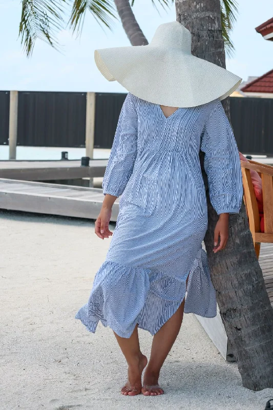 Romantic Date - Night Ensemble Free falling striped tiered dress with pink tuck detailing