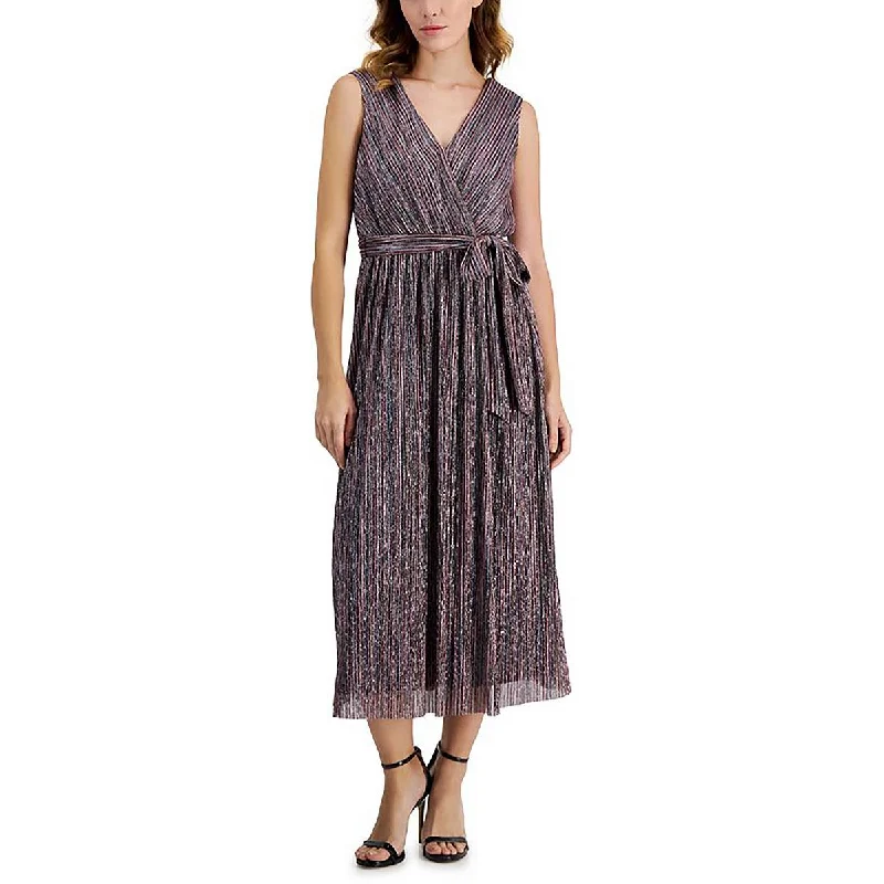 Classic Women’s Clothing Styles Anne Klein Womens Metallic Tea Length Midi Dress