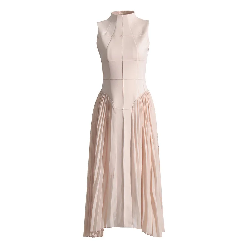 Hot Brand Discounts Rebellious Mock Sleeve Sleeveless Drop Waist Hybrid Pleated Midi Dress