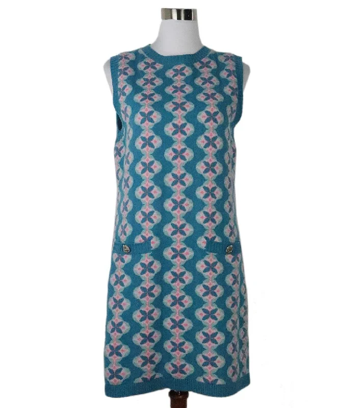 Clothing Brands Chanel Turquoise & Pink Cashmere Dress sz 6