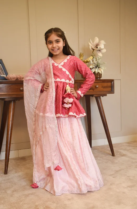Fashion Forward, Function First Pre-Order - Pink Peplum Top with Lehenga for Girls Fashion Forward, Function First Pre-Order - Pink Peplum Top with Lehenga for Girls