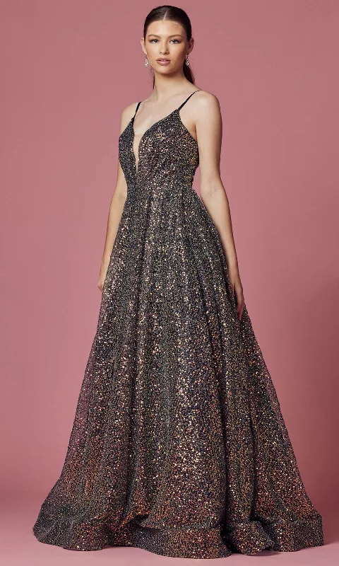 Exclusive Discount Nox Anabel R1030 - V-Neck Sequin Evening Gown