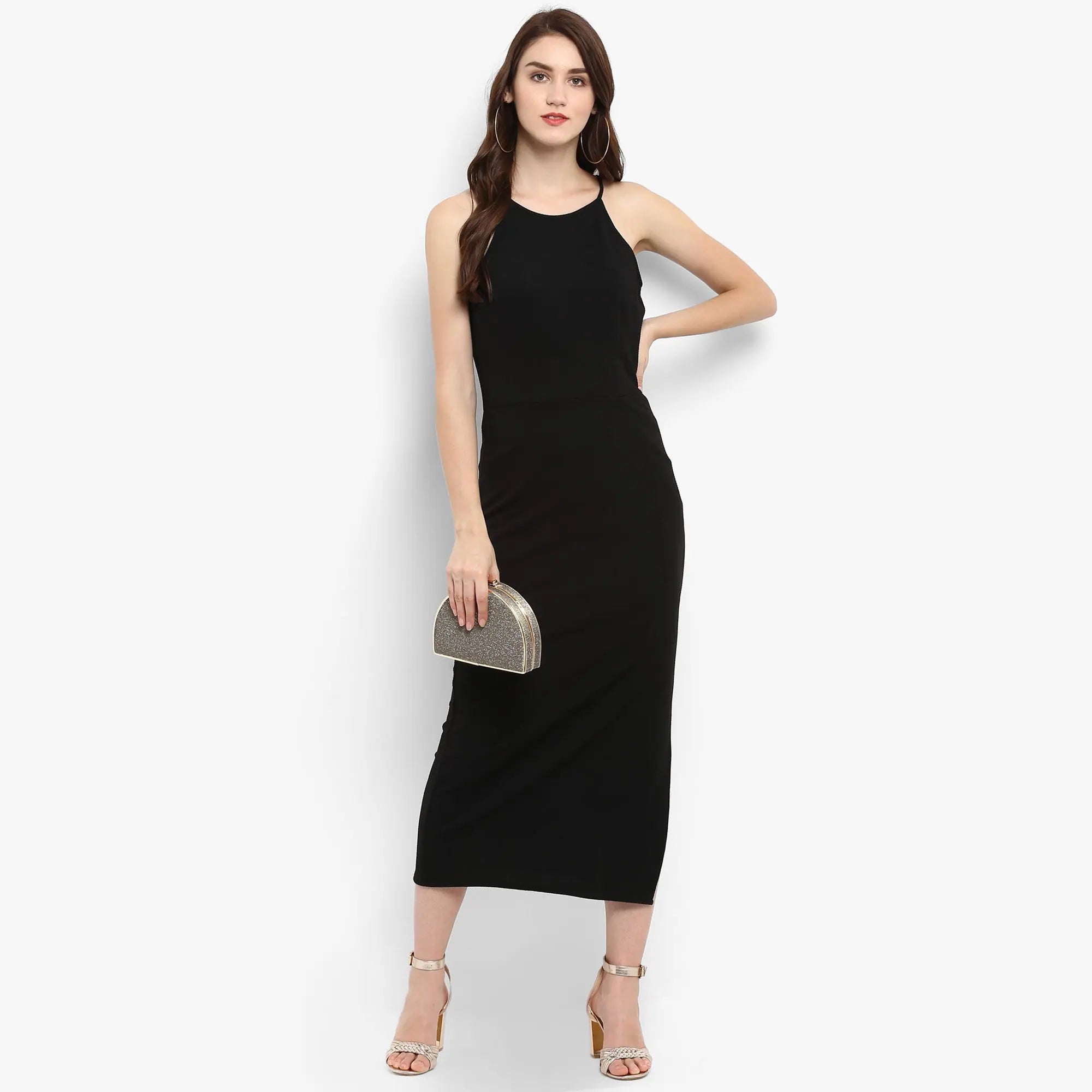 Fashion For Every Occasion Solid Incut Fitted Midi Dress-ZL8130BLCK-XS