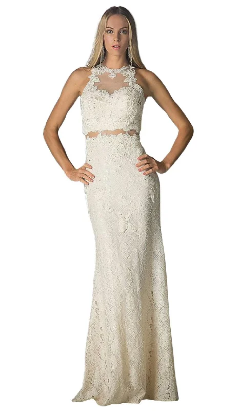 Women's Online Clothing Boutique Cinderella Divine - Illusion Lace Appliqued Sheath Gown