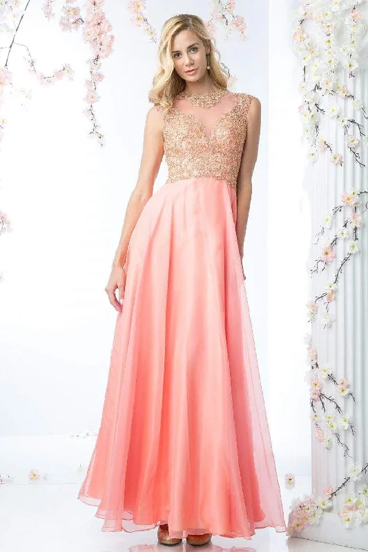 Eclectic Fashion Cinderella Divine - Embellished Illusion Jewel Neck A-line Gown