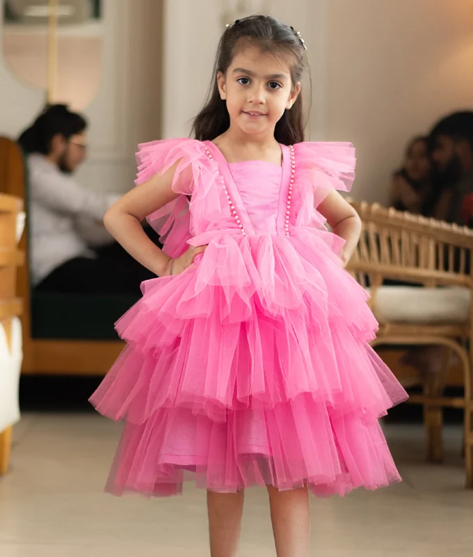 Quality Wear Pre-Order - Pink Net Frock  for Girls