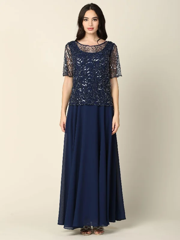 Stylish Loungewear for Women Mother of the Bride Beaded Long Formal Chiffon Gown