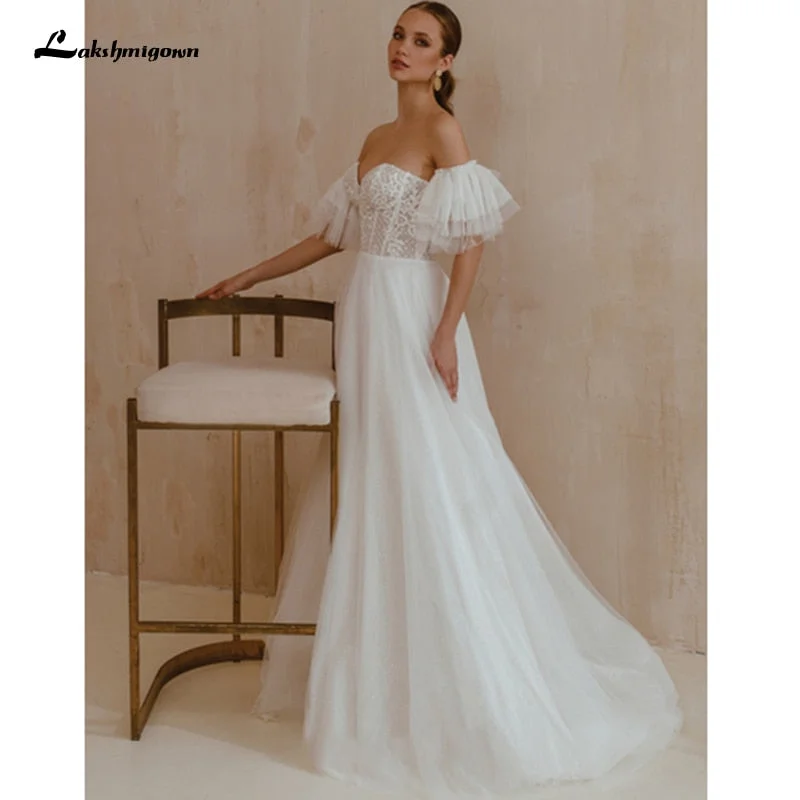 Clothes Sales Roycebridal Sweetheart Neck Wedding Dress with short sleeves Vestidos de Novia Lace Appliques Wedding Gowns Robe Mariage Lakshmigown