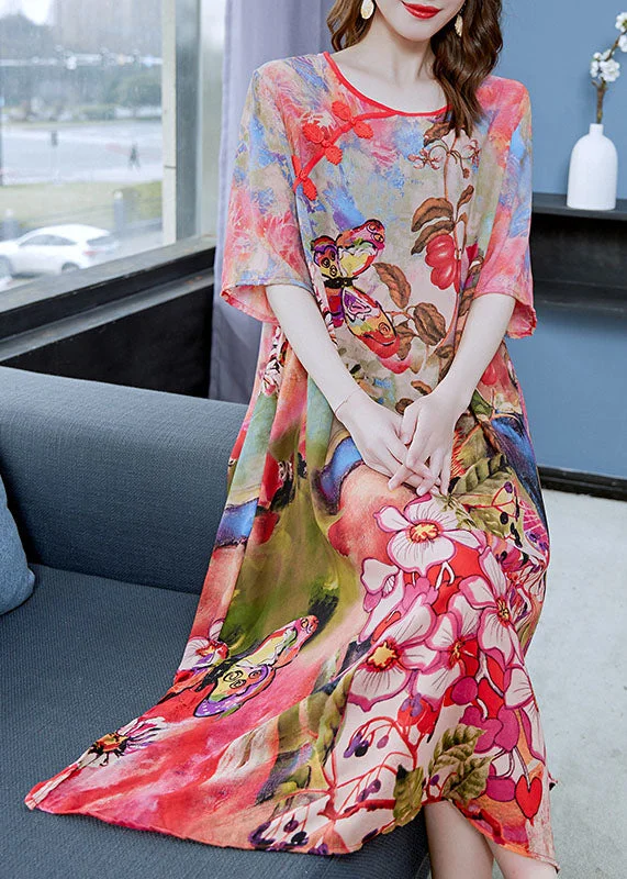 Women's Clothing Brands Fine Floral O Neck Chinese Button Patchwork Chiffon Mid Dress Summer Women's Clothing Brands Fine Floral O Neck Chinese Button Patchwork Chiffon Mid Dress Summer