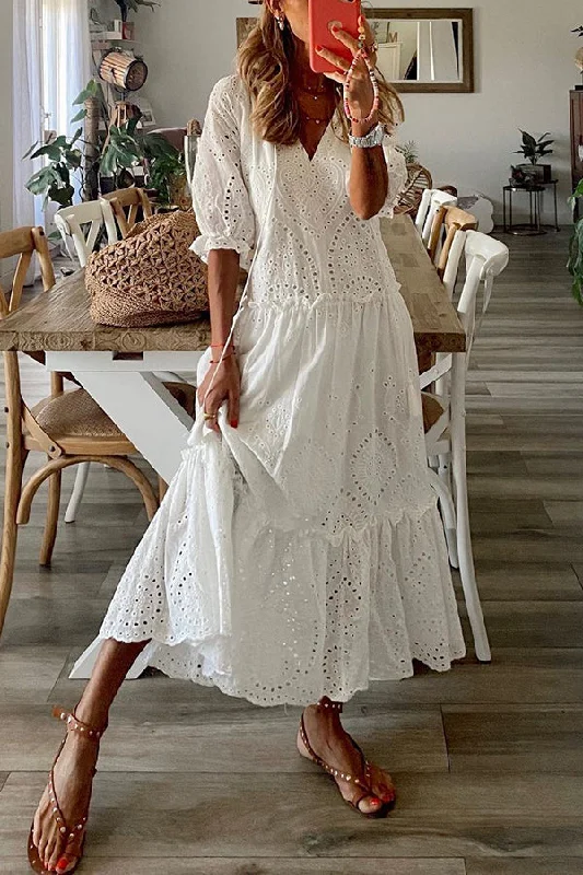 Women’s Stylish Outerwear Lovey Dovey Crochet Lace Midi Dress