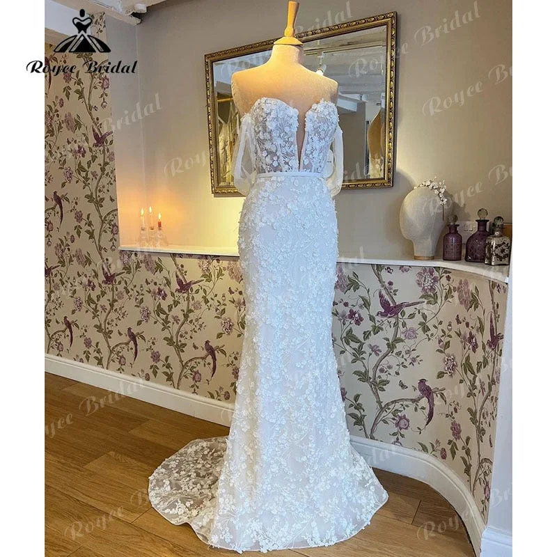 Trend Setting Threads robe de mariée Mermaid/Trumpet Wedding Dress Off the Shoulder V Neck Lace 3D Flowers Bridal Gown vestido de boda corte sirena Trend Setting Threads robe de mariée Mermaid/Trumpet Wedding Dress Off the Shoulder V Neck Lace 3D Flowers Bridal Gown vestido de boda corte sirena