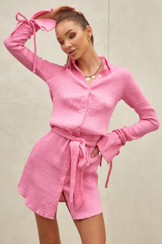Gift Ideas Lumen Tie Front Mini Dress Pink