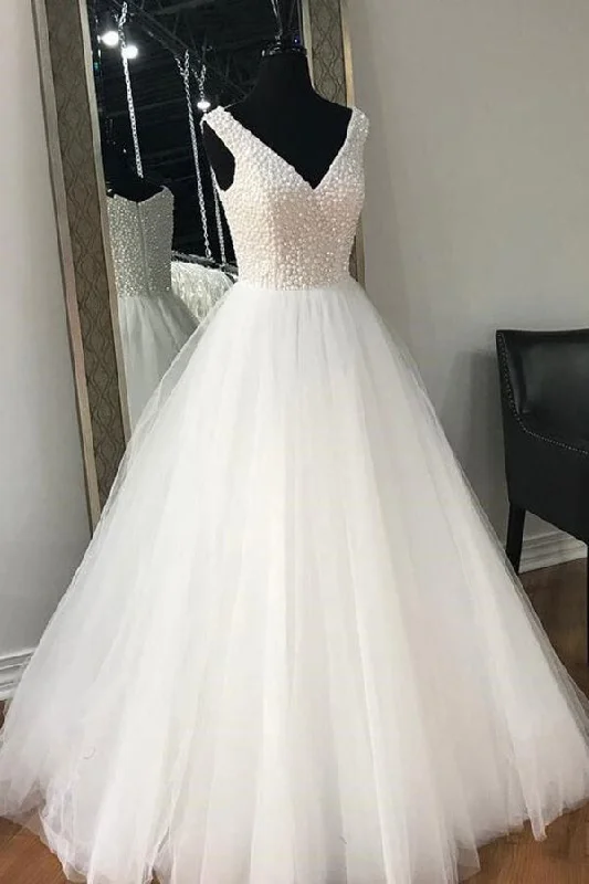 Affordable Women’s Clothing Sale Online Roycebridal Tulle A-line Floor-lentgh Wedding Dresses, Bridal Gown With Beading, MW620