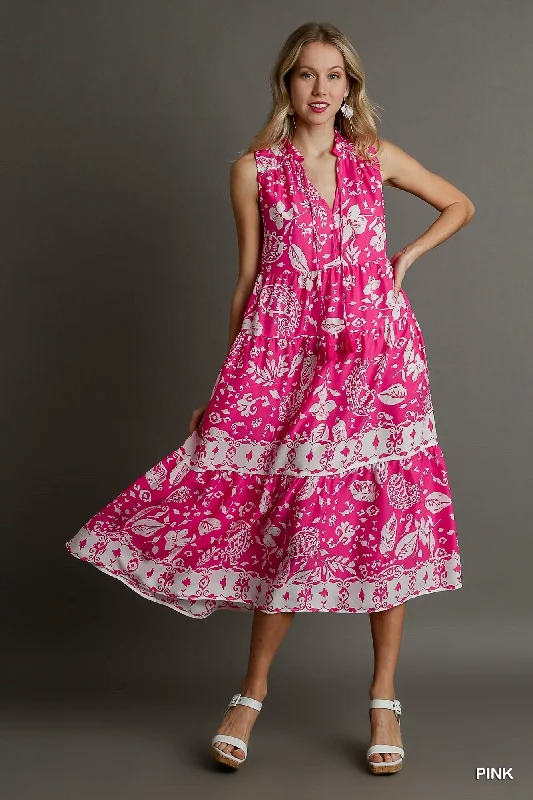 Shop Sale Items Two Tone Floral Paisley Sleeveless Midi Dress