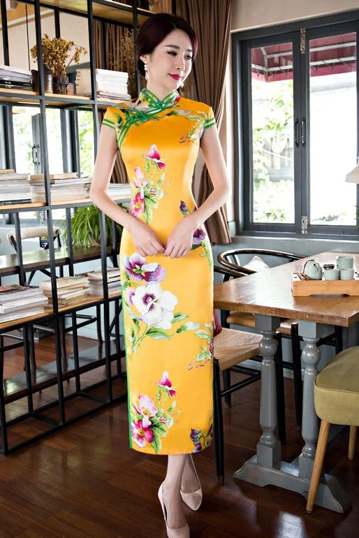 Absurdly Cheap Sale Floral Print Long Qipao Dress