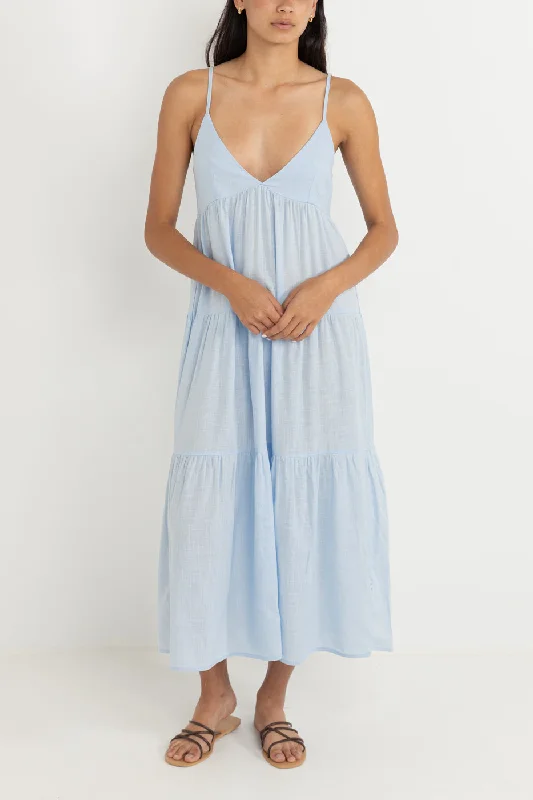 Flash Sale Event Classic Tiered Midi Dress Blue