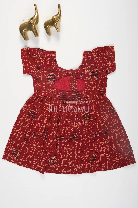 Women Fashion Maroon Bagru Print Cotton Baby Frock for Girls with Traditional Motifs Women Fashion Maroon Bagru Print Cotton Baby Frock for Girls with Traditional Motifs