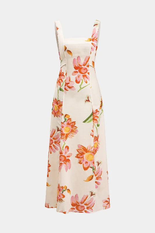 Flash Discount Floral Print Tie Back Zipper Backless Slip Maxi Dress